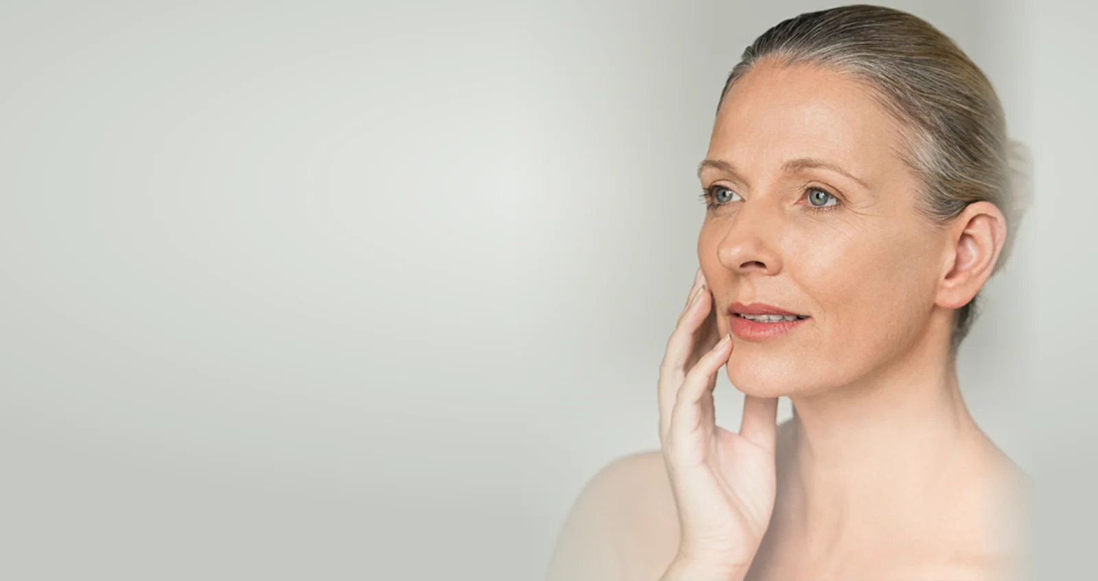 Woman with naturally lifted, tightened skin